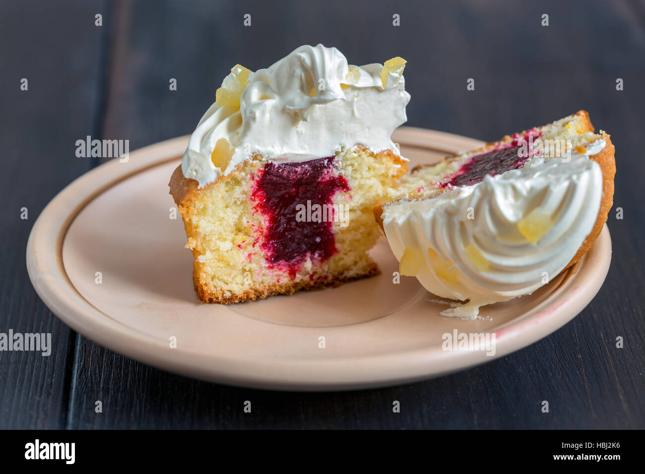 Lemon cupcakes with fruit filling Stock Photo Alamy