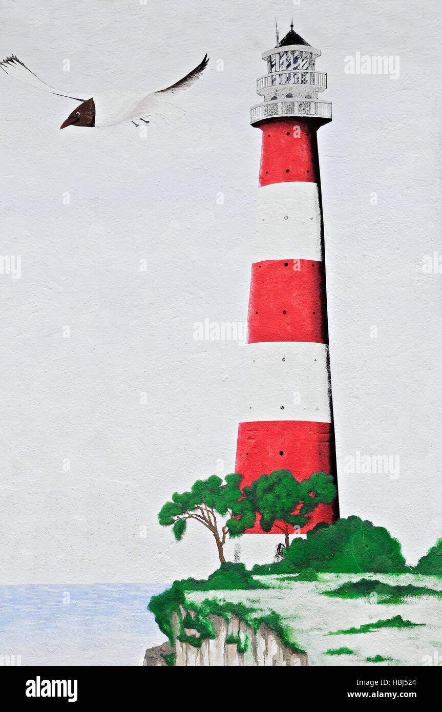 Wall drawing Lighthouse Stock Photo