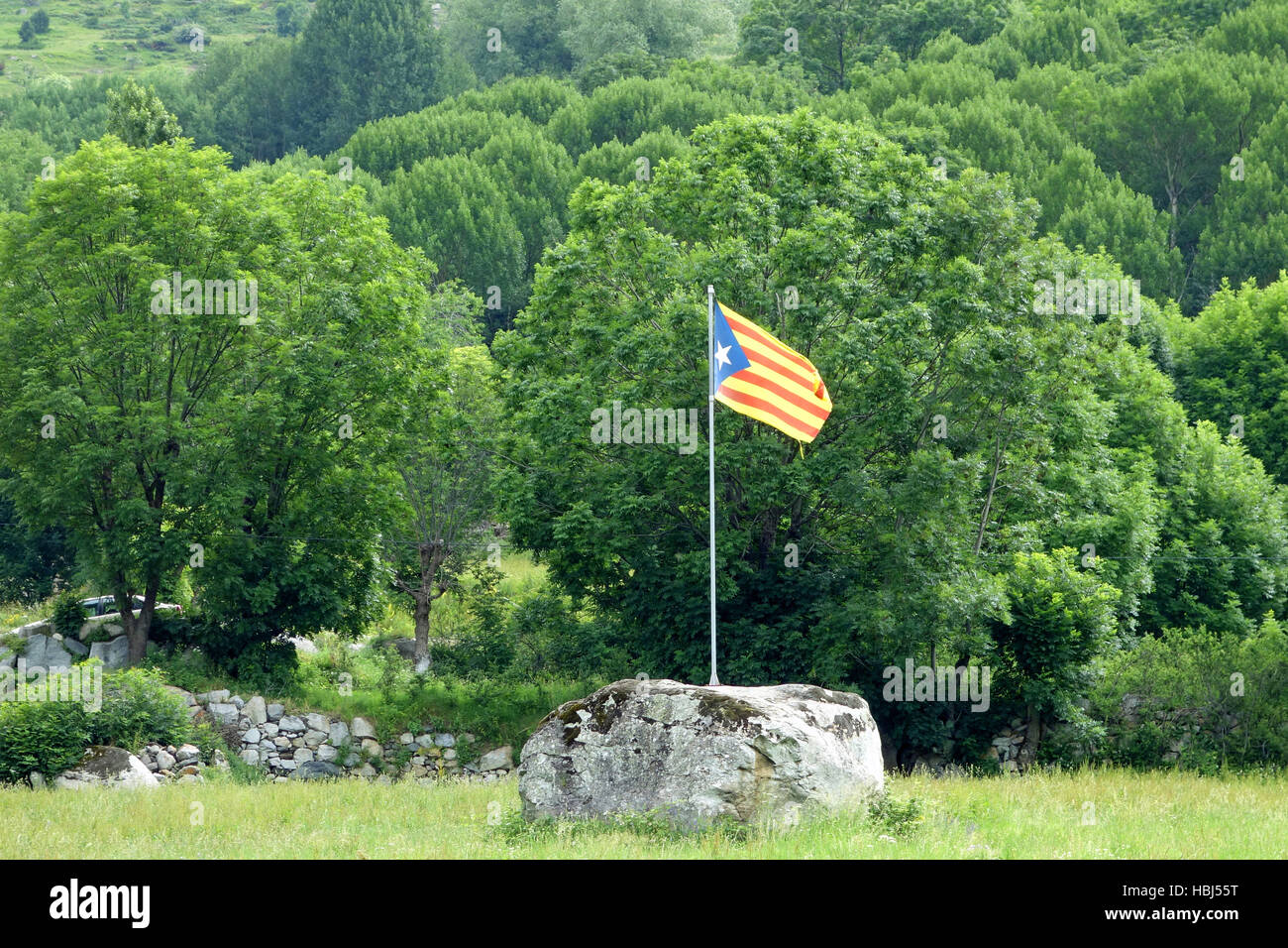 Flag of Catalonia Estelada Blava Stock Photo