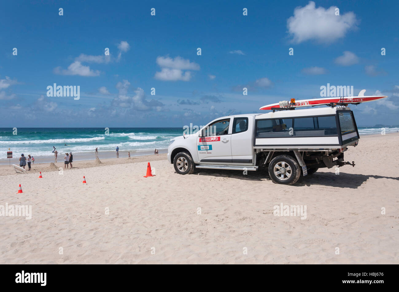 Lifeguard vehicle on Main Beach, City of Gold Coast, Queensland, Australia Stock Photo