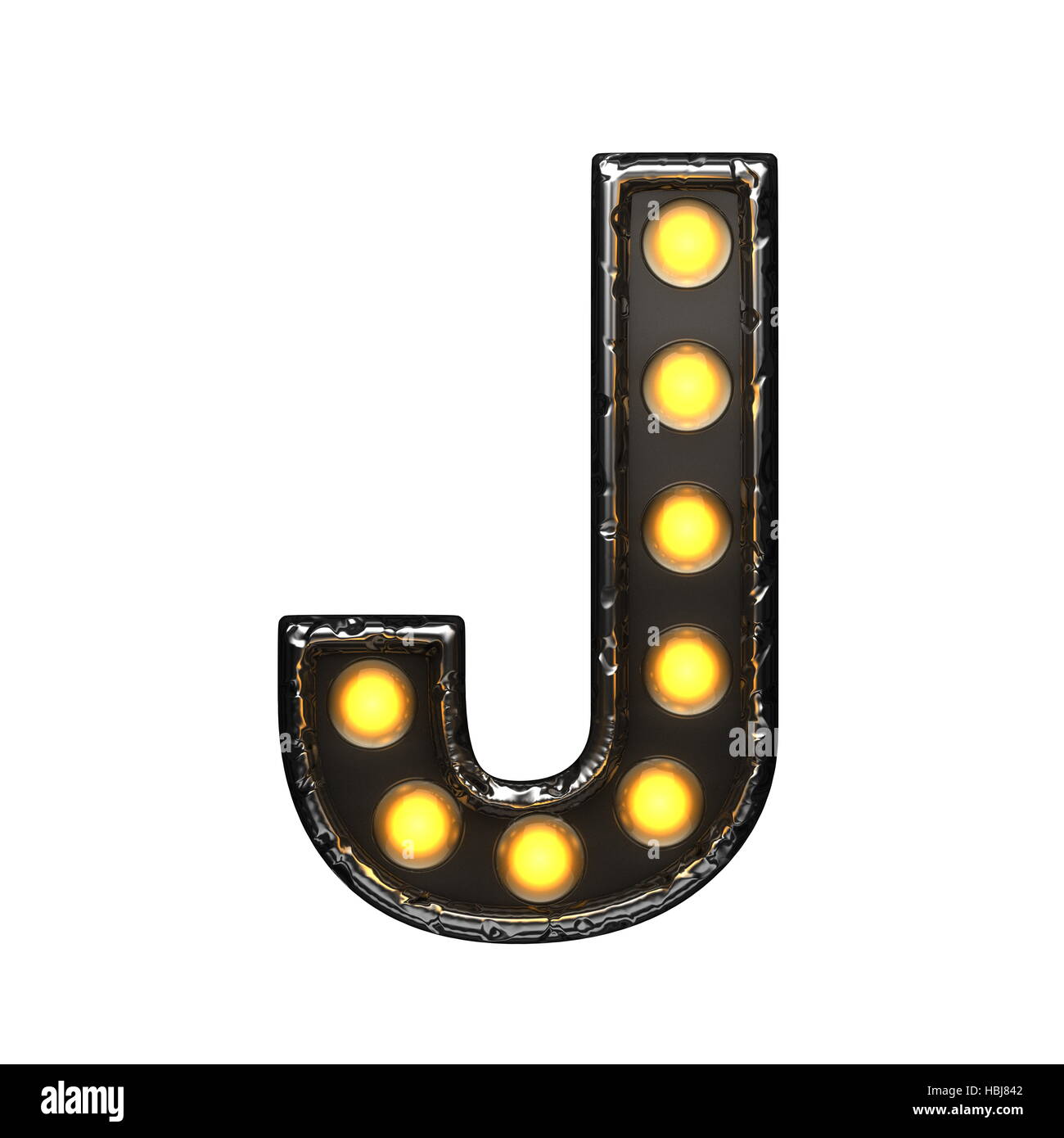 j metal letter with lights. 3D illustration Stock Photo Alamy