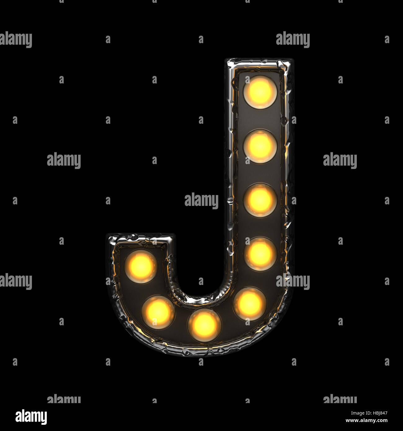 j metal letter with lights. 3D illustration Stock Photo Alamy