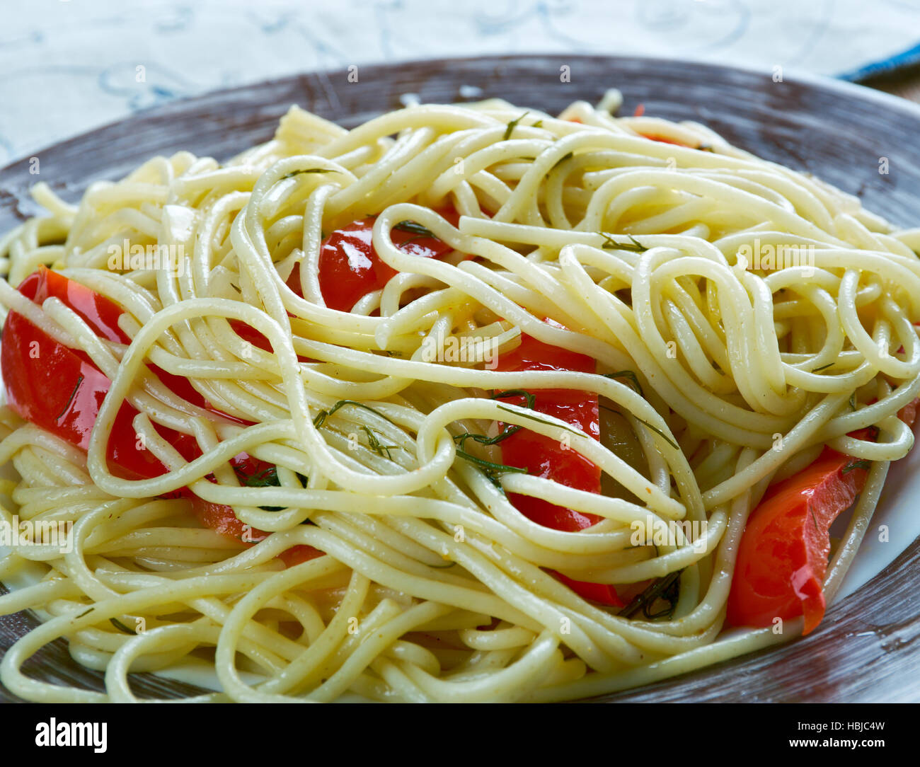 Spaghetti with Spanish flavours Stock Photo Alamy