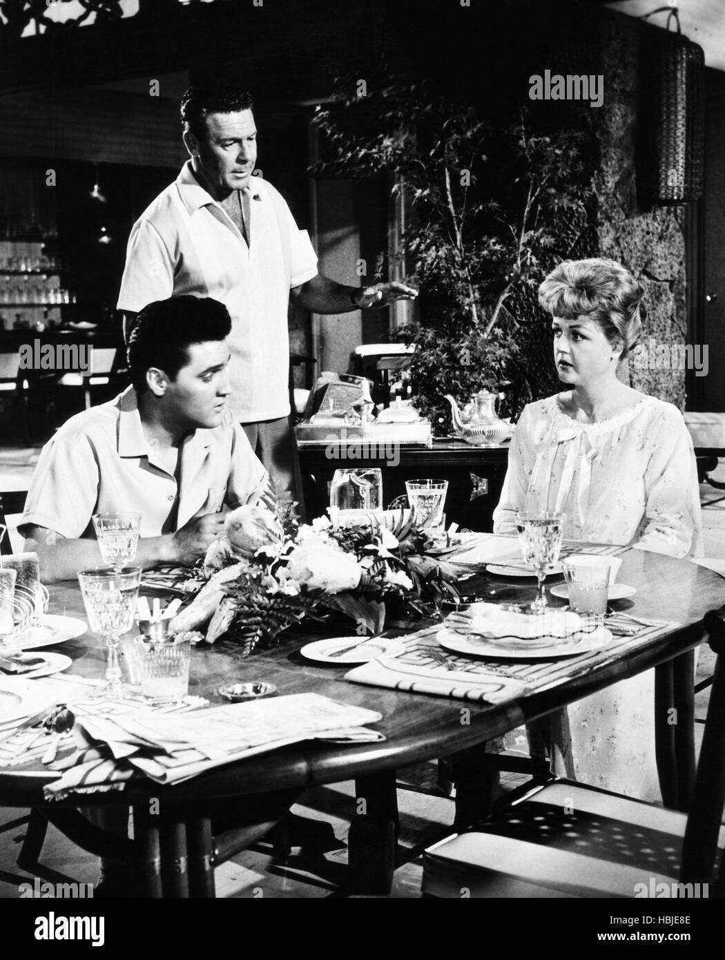 BLUE HAWAII, from left, seated, Elvis Presley, Angela Lansbury, 1961