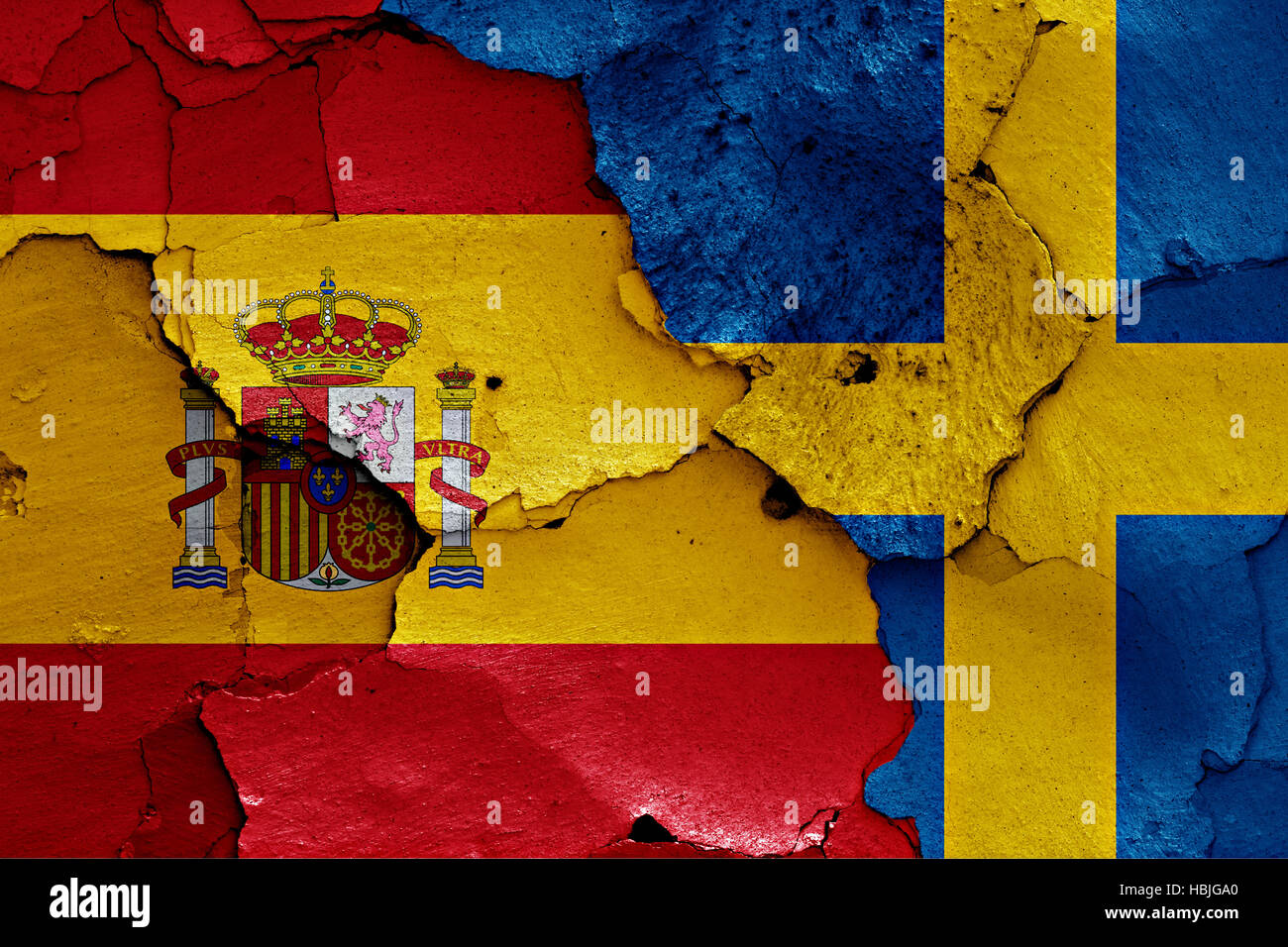 flags of Spain and Sweden painted on cracked wall Stock Photo - Alamy