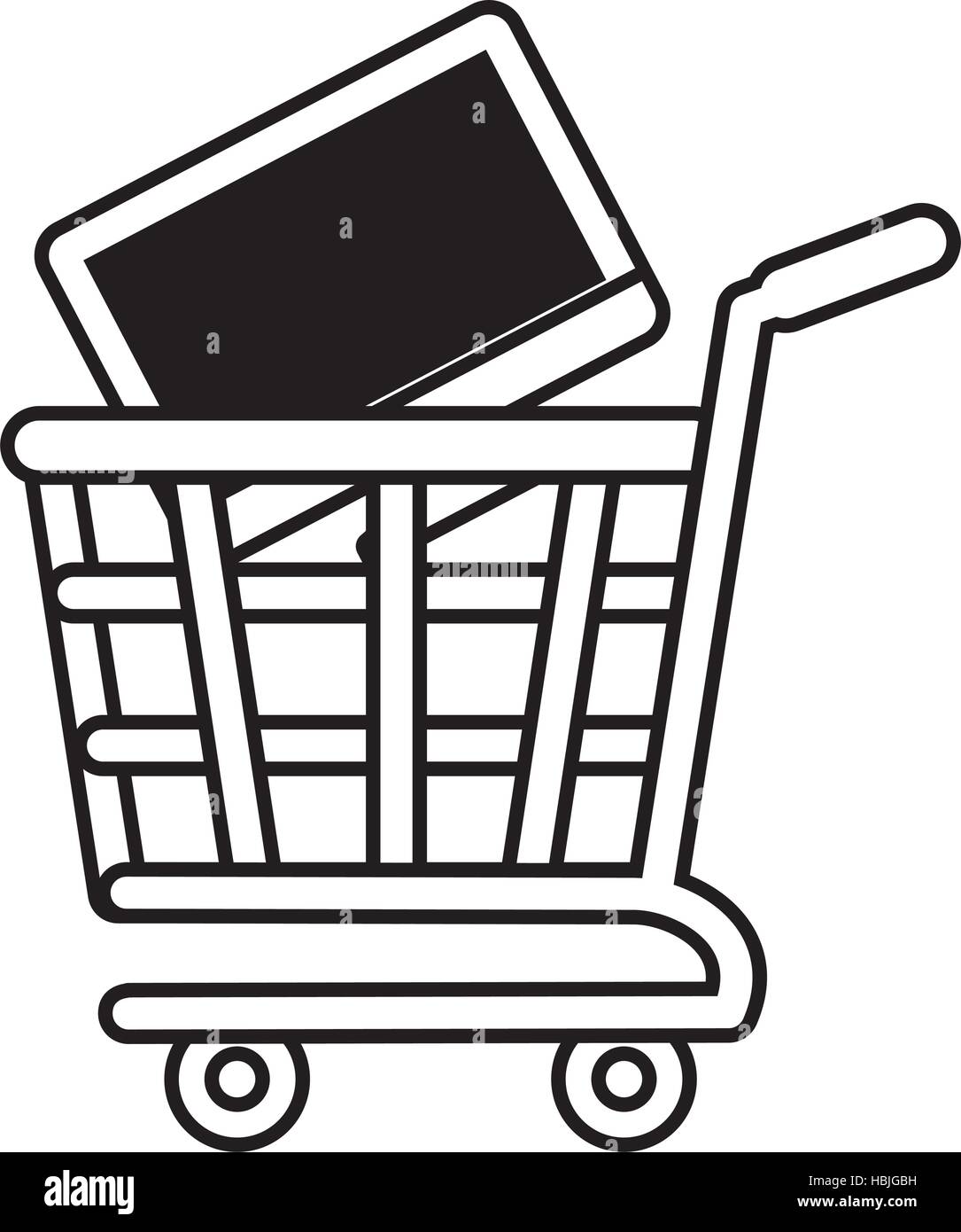 Shopping cart online computer digital black screen outline vector