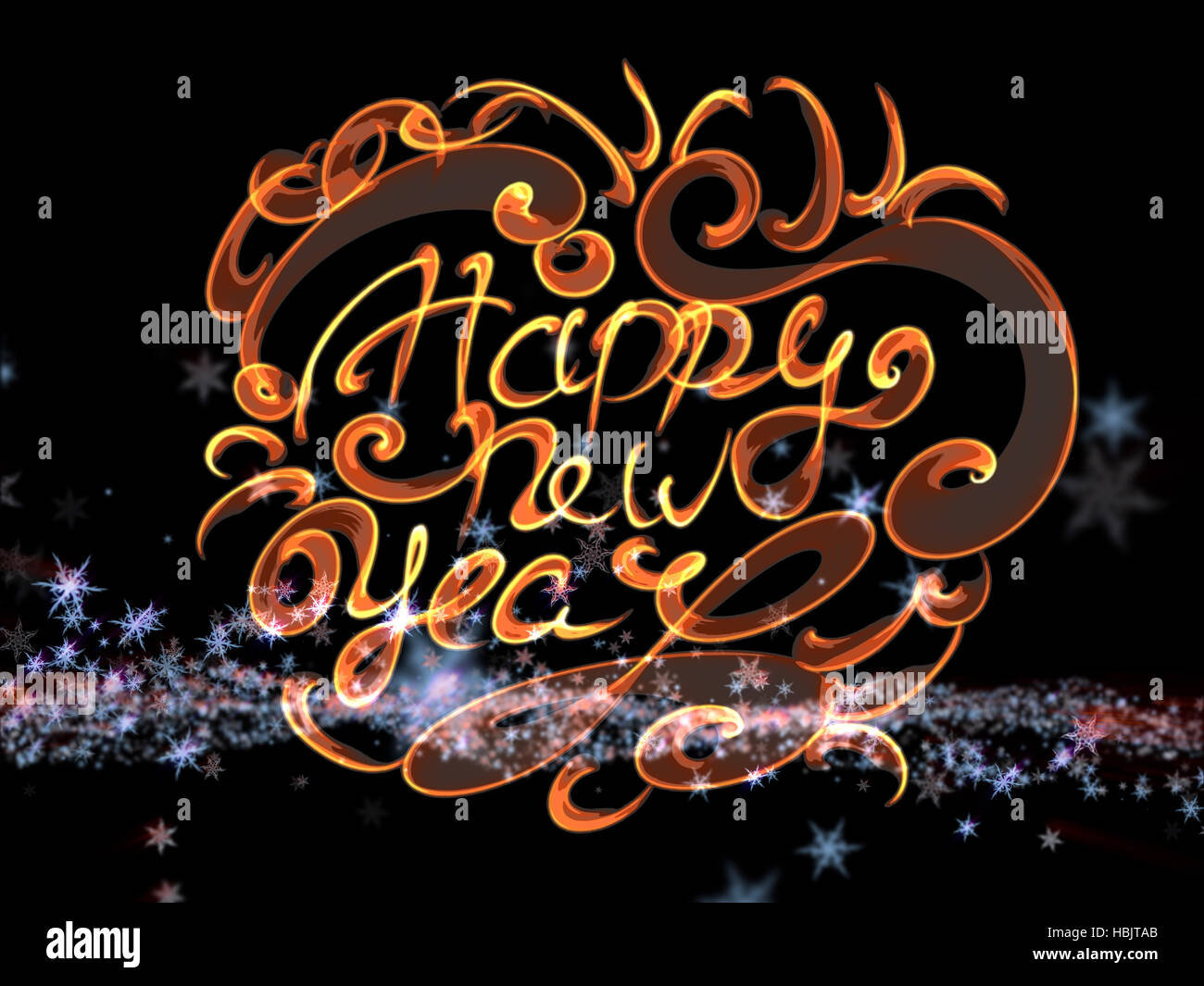 Happy new year words lettering written with fire flame or smoke on ...