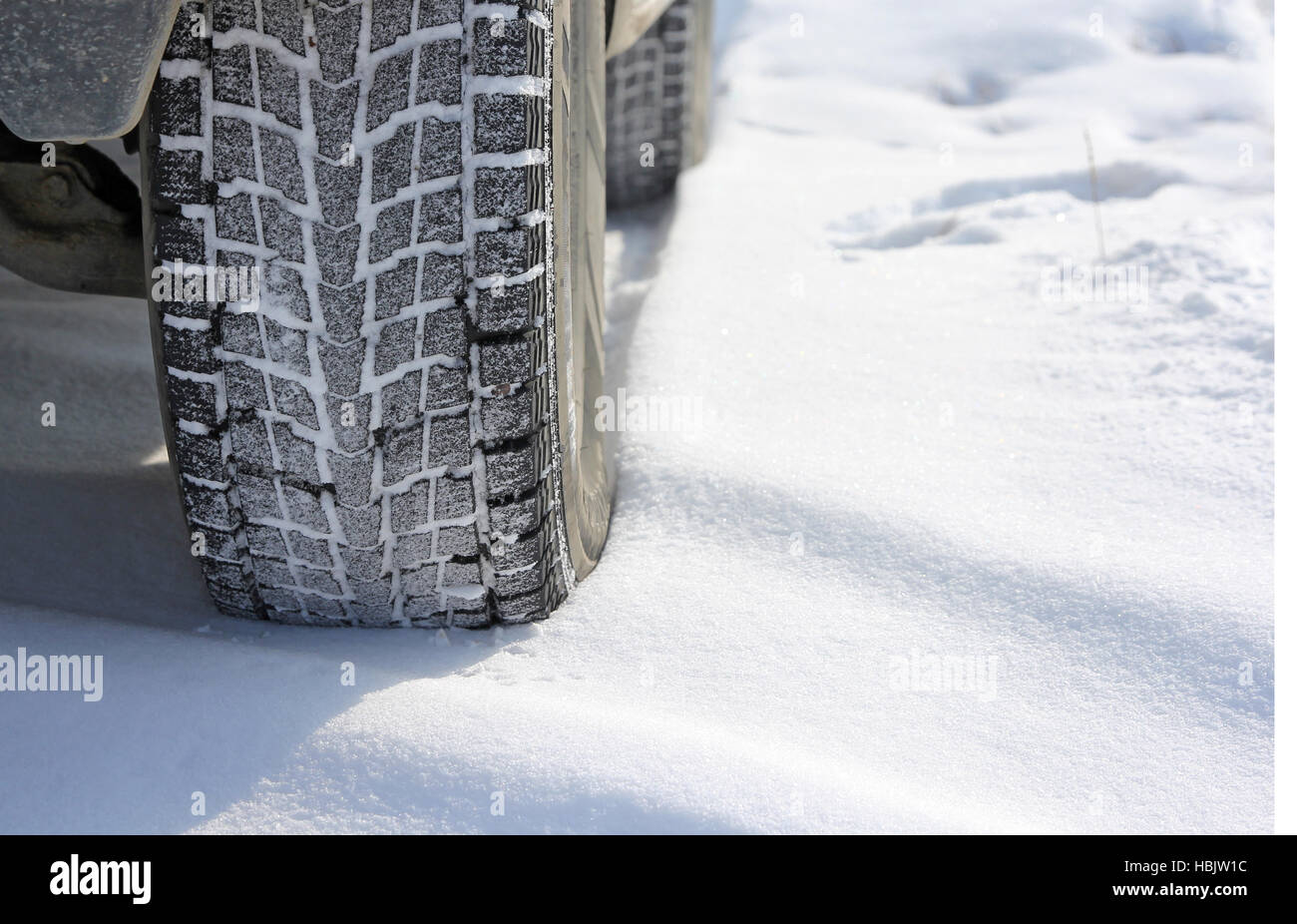 Winter tyres in extreme cold temperature Stock Photo