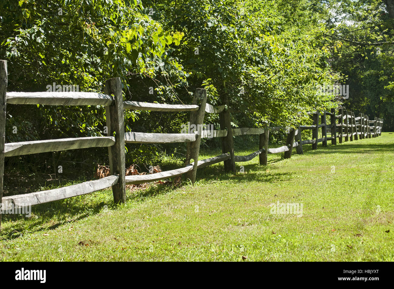 Wooden fence in park Stock Photo - Alamy