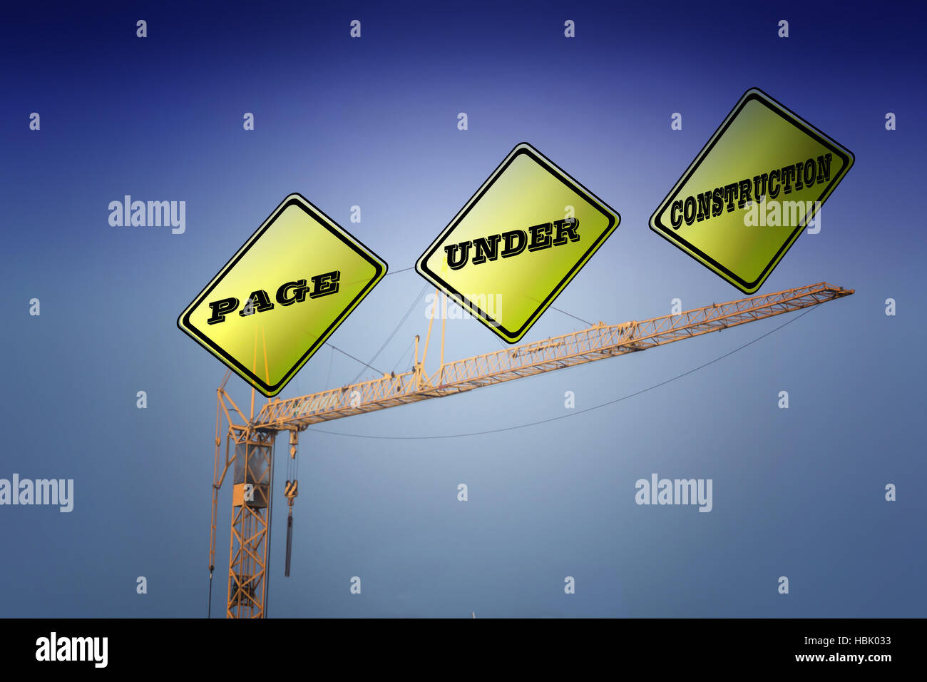 Crane labeled Page Under Construction Stock Photo