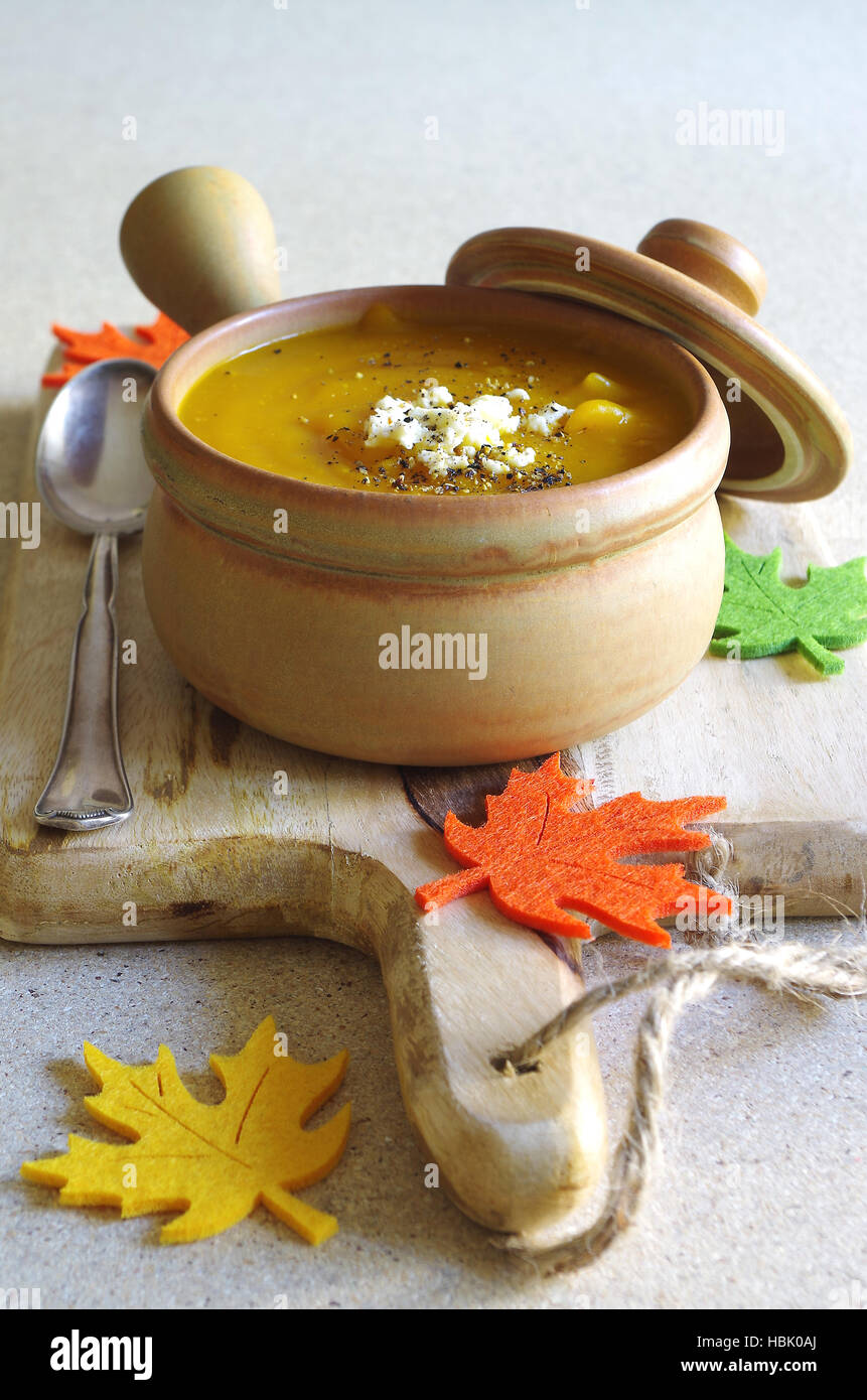 pumpkin zucchini soup with feta cheese Stock Photo Alamy