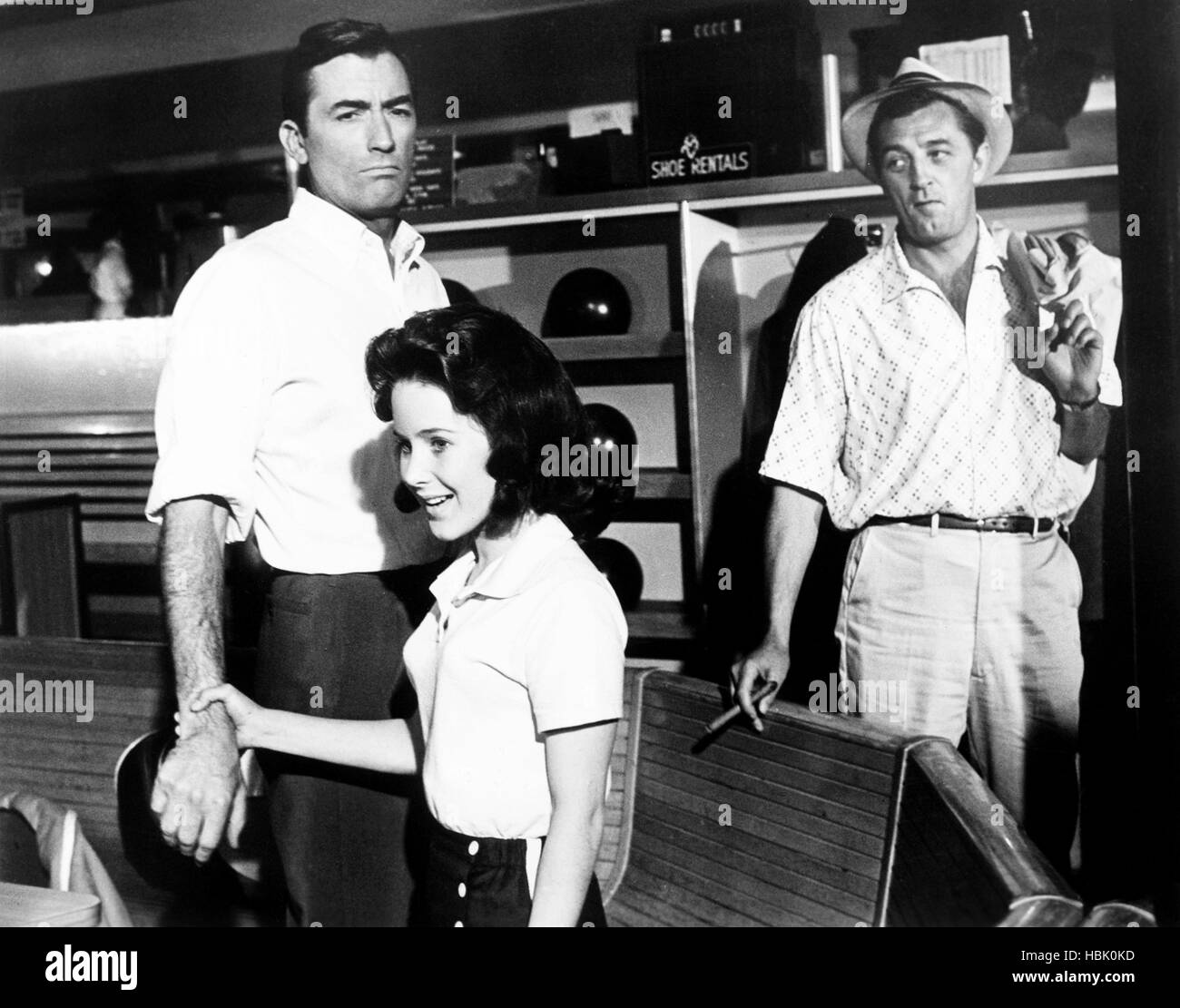 CAPE FEAR, from left, Gregory Peck, Lori Martin, Robert Mitchum, 1962 Stock Photo