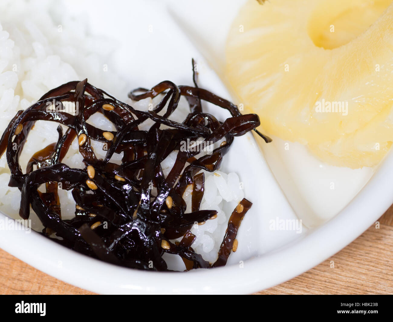 Japanese cuisine, cocked seaweeds called Kombu No Tsukudani on the dish Stock Photo