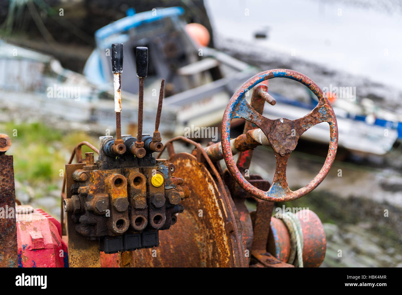 Rusty fishing equipment on the dock. Stock Photo