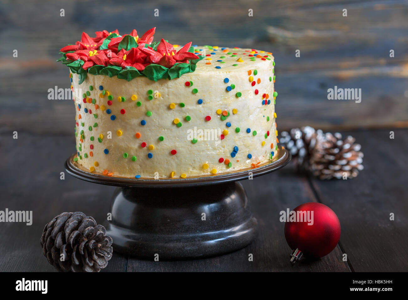 Cake with Christmas decor. Stock Photo