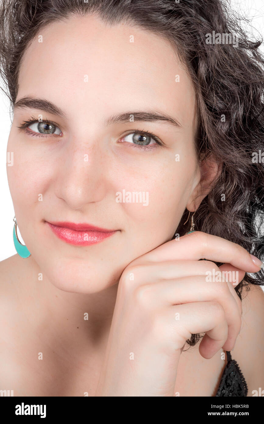 portrait of a young woman with black hair. Stock Photo