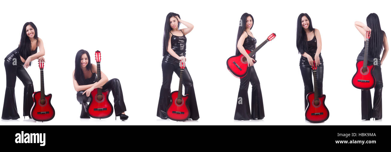 The woman playing guitar isolated on white Stock Photo - Alamy