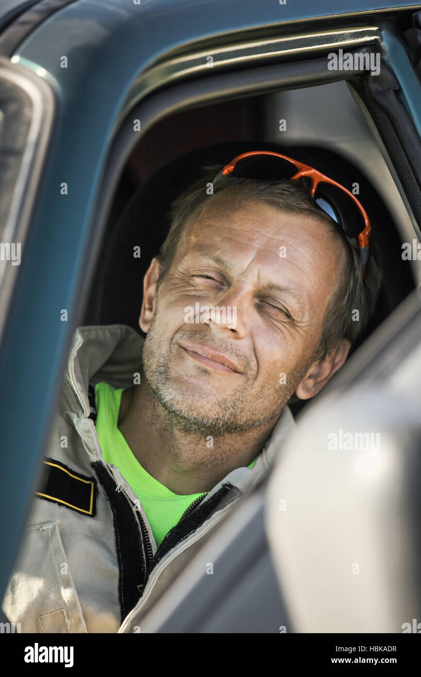 Rescuer on duty in a car Stock Photo