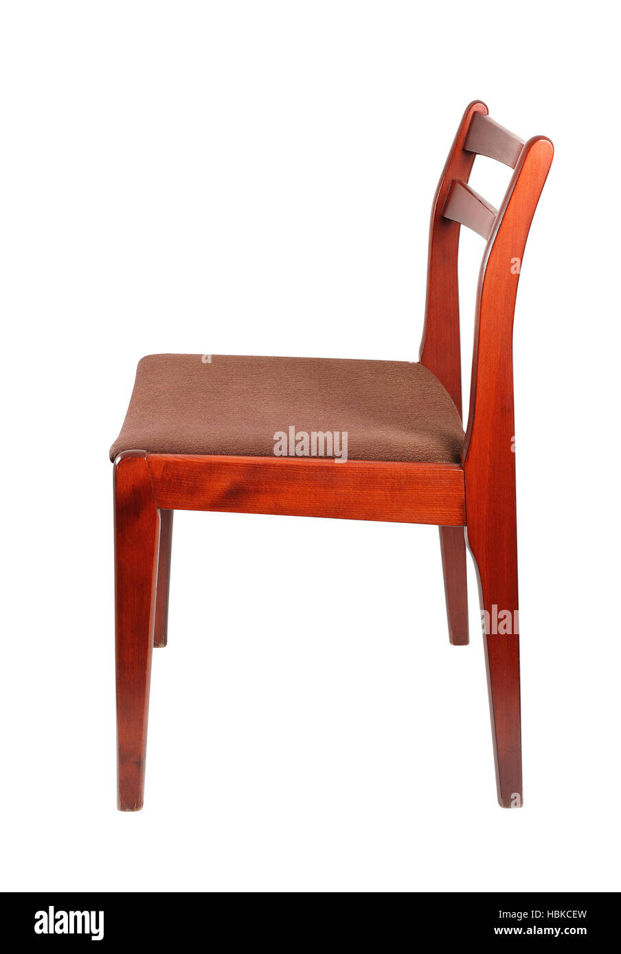 Fabric upholstered retro wooden chair. Isolated with clipping path. Stock Photo