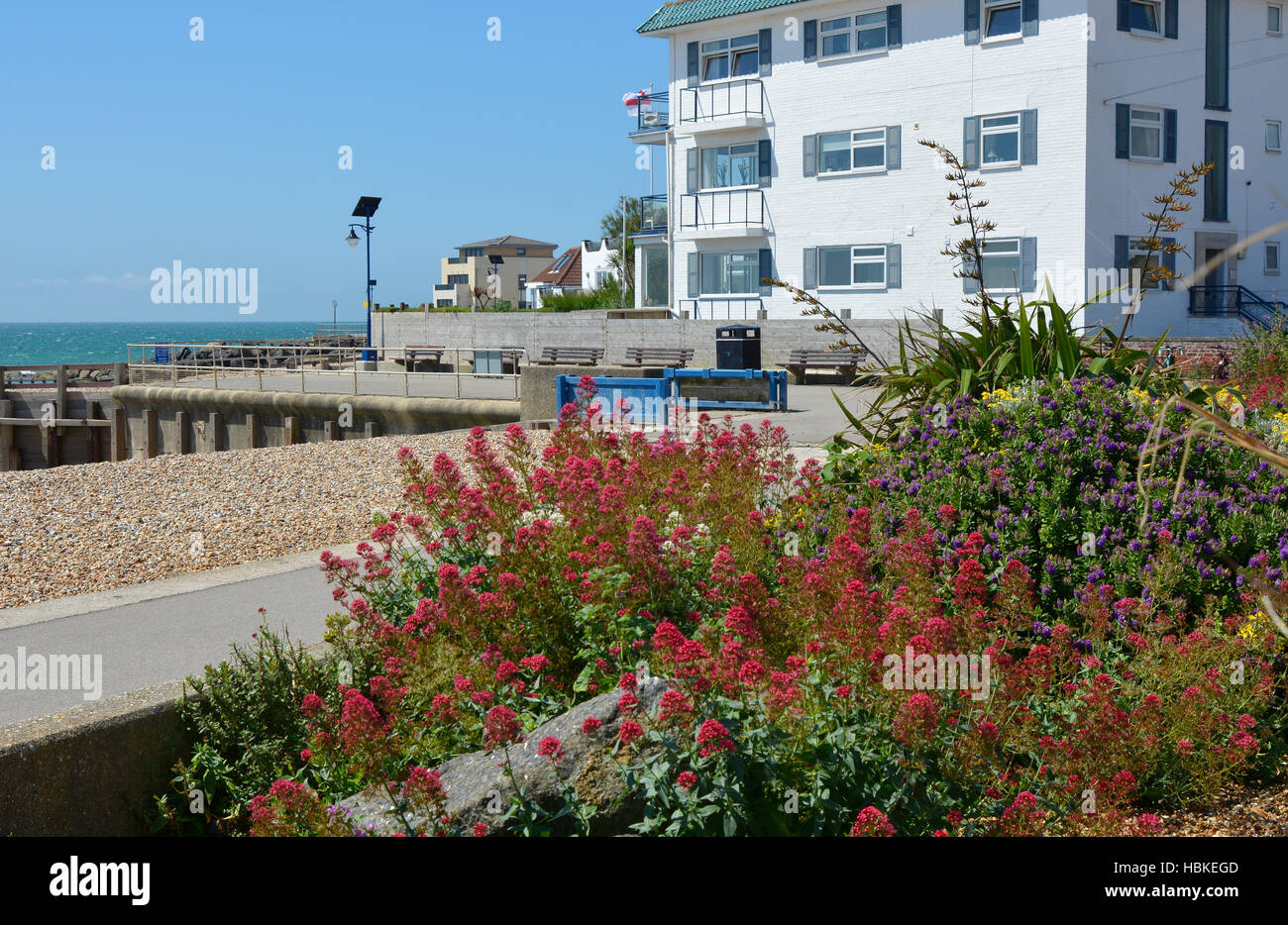 Seafront promenade with apartment buildings at Bognor Regis, West Sussex, England Stock Photo