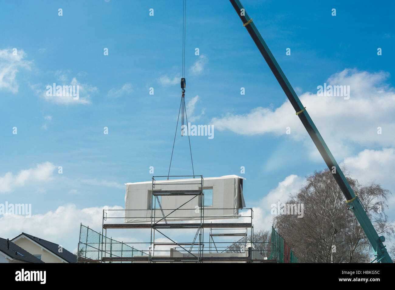 Wall part of a prefabricated house Stock Photo