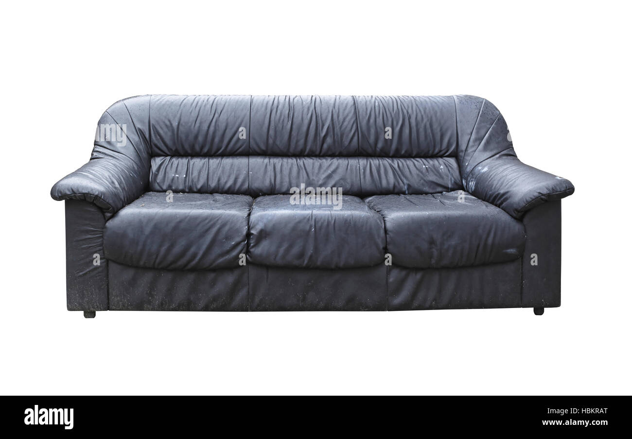Used black leather online sofa