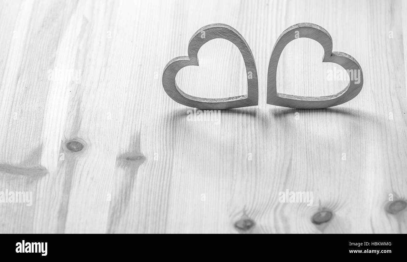 Two hearts wood Black and White Stock Photos & Images - Alamy