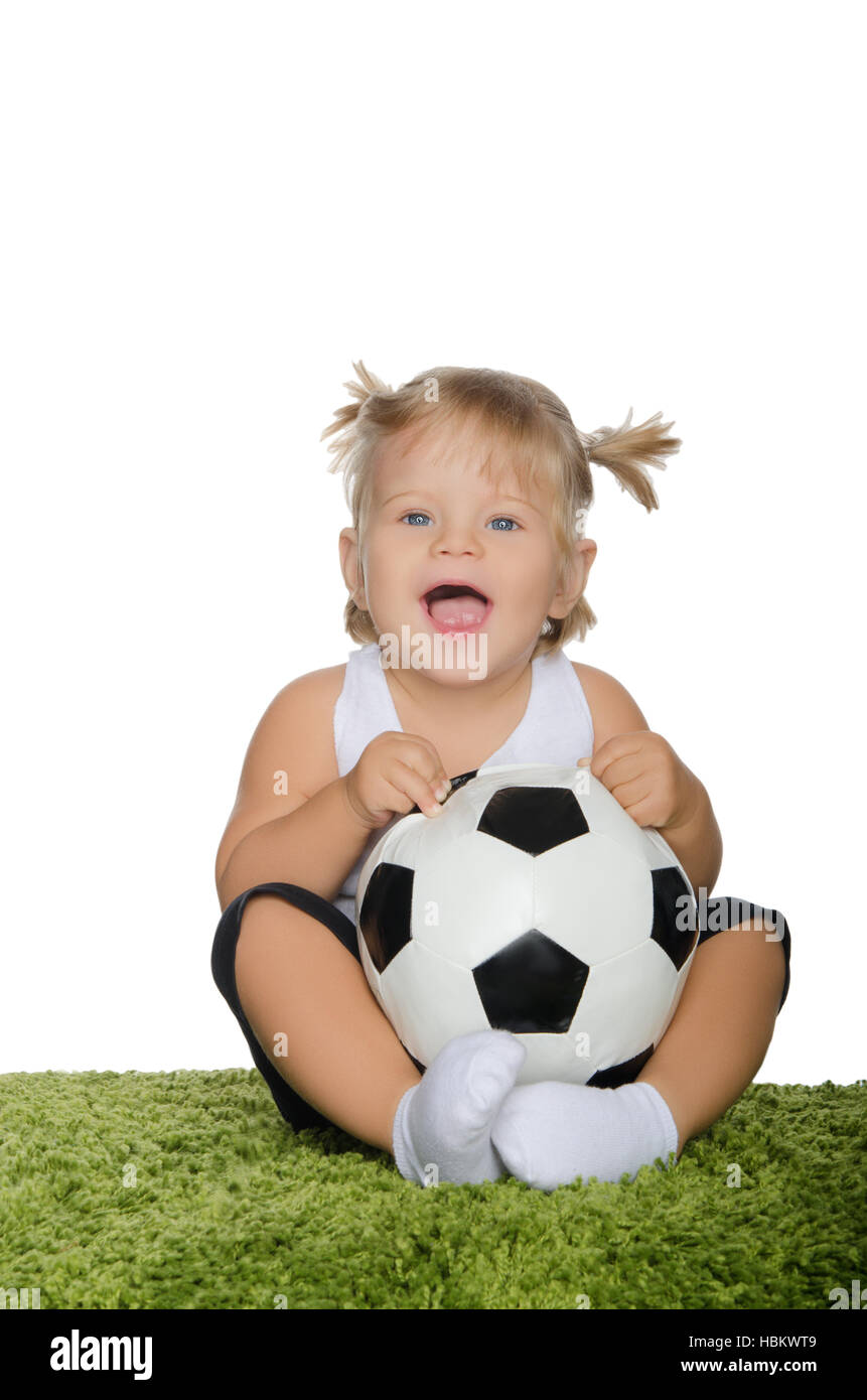 little girl with soccer ball Stock Photo Alamy