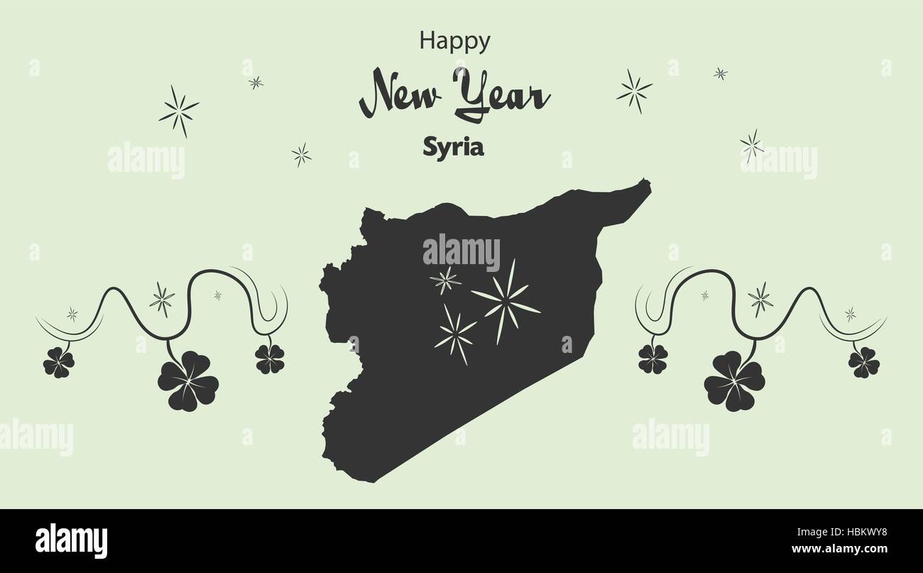 Happy New Year illustration theme with map of Syria Stock Vector