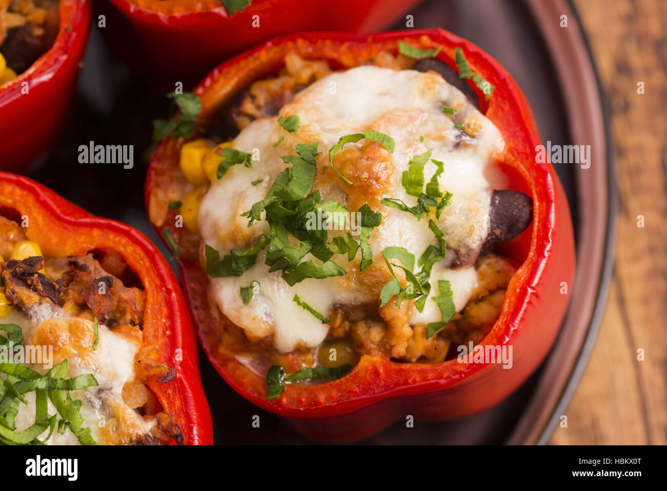 Stuffed peppers with meat, kidney beans and corn Stock Photo Alamy