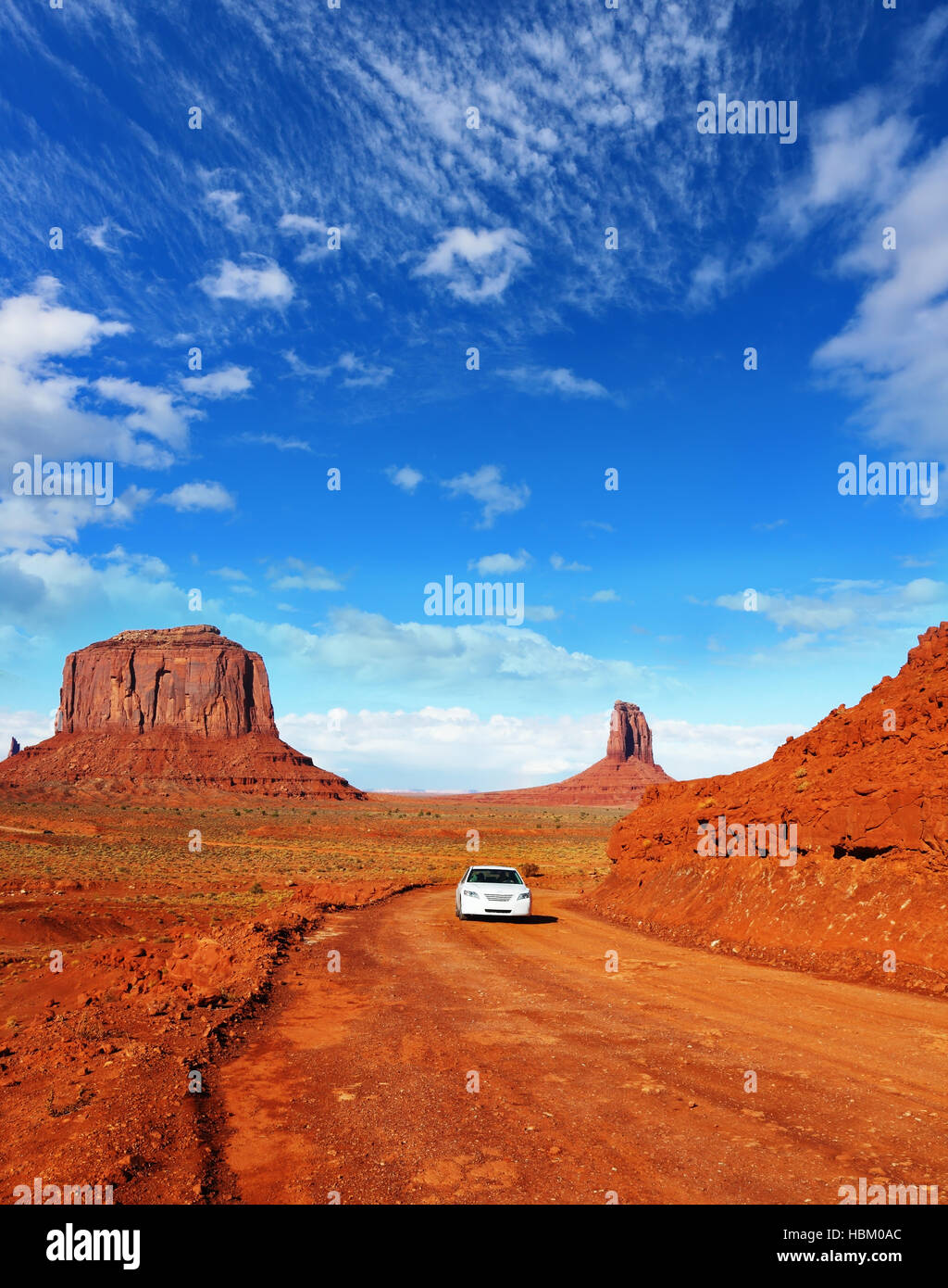 On the road white car Stock Photo Alamy