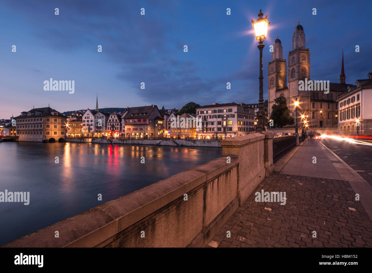 Swiss city of Zurich right after sundown Stock Photo