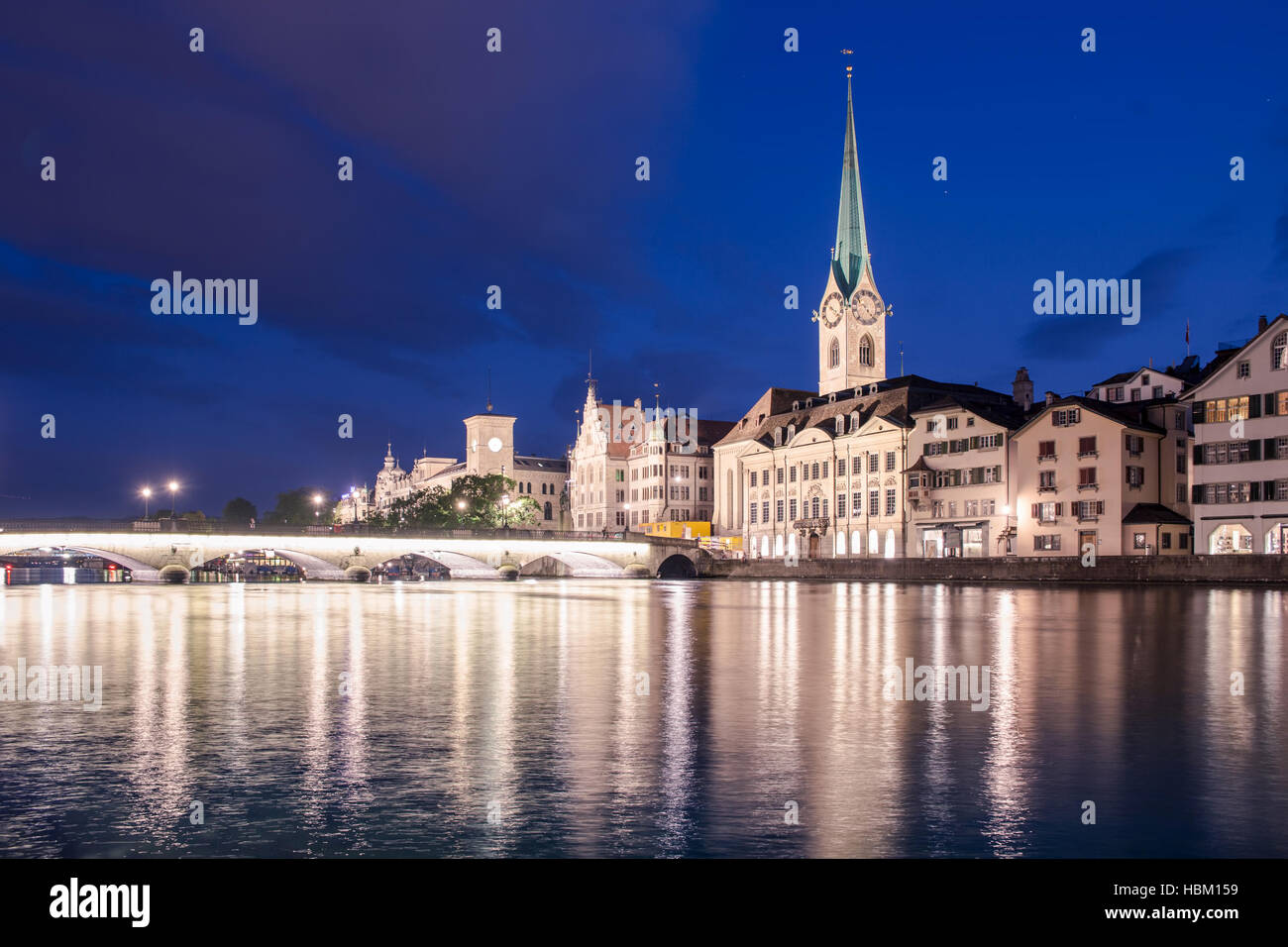 Swiss city of Zurich right after sundown Stock Photo