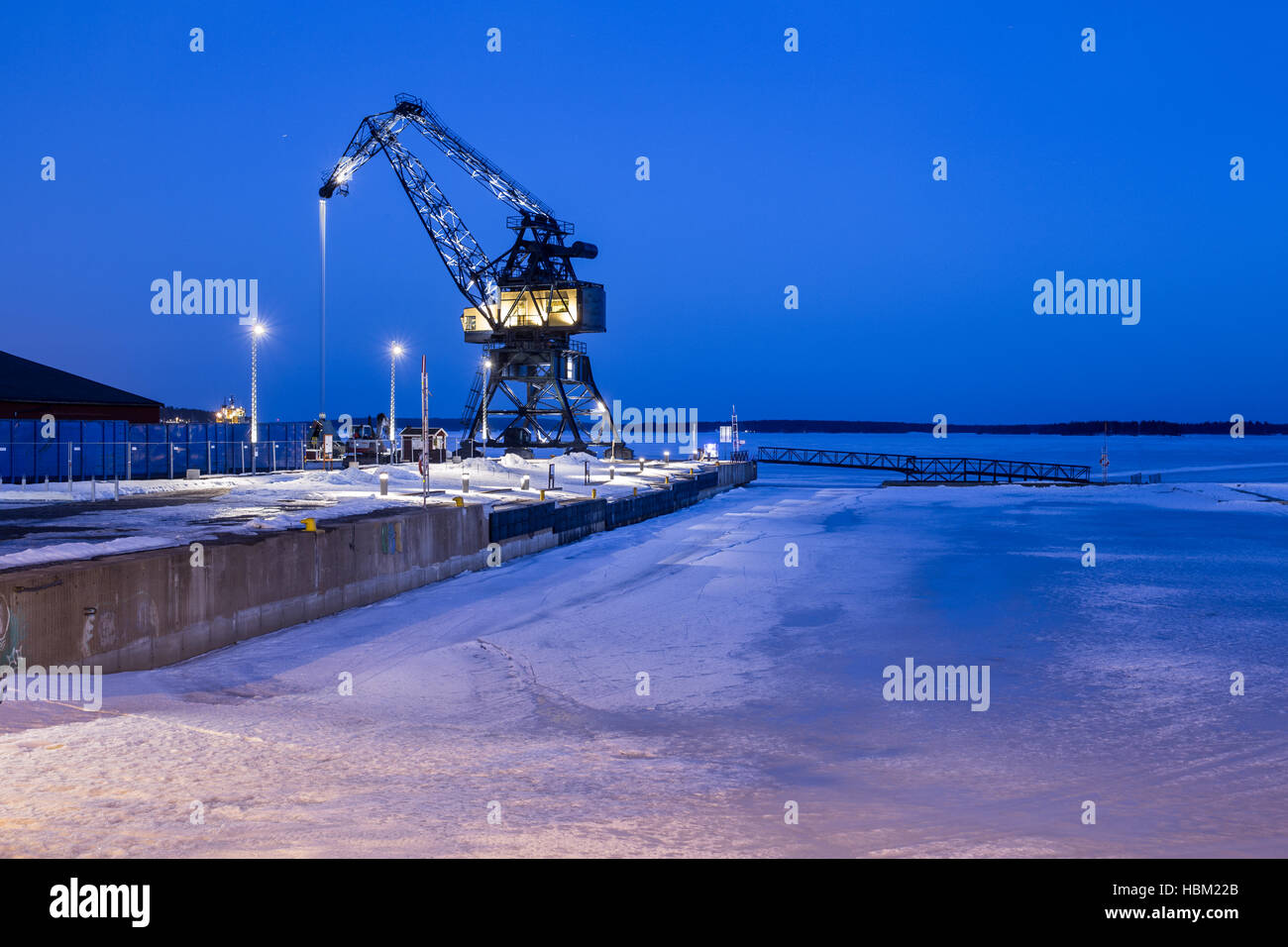 Crane in Lulea South harbour Stock Photo