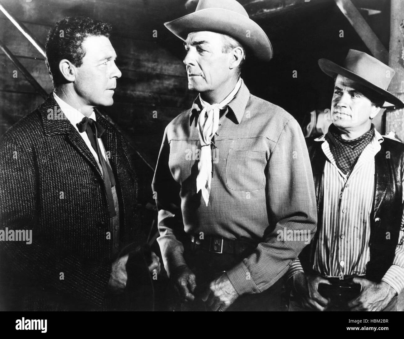 DECISION AT SUNDOWN, from left John Archer, Randolph Scott, Noah Beery
