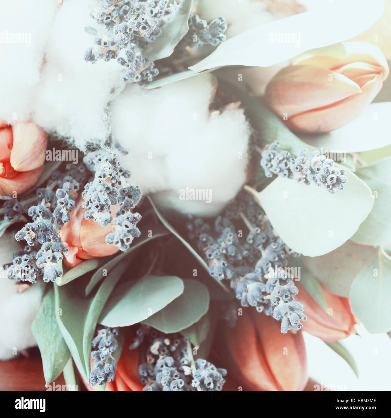 Bouquet of tulips, eucalyptus, lavender Stock Photo Alamy