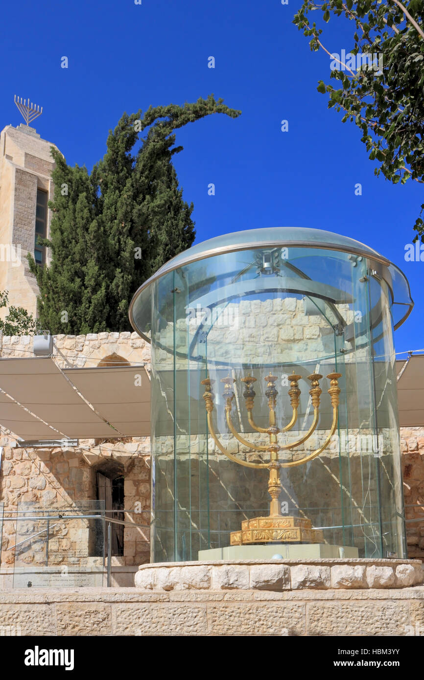 The gold-plated menorah in Jerusalem Stock Photo