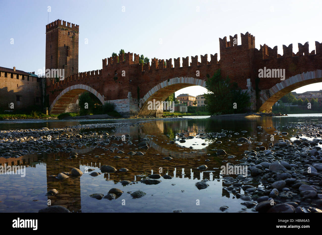 Castelvecchio and bridge across Adige river, Scaglieri castle, Verona Province Verona, Italy Stock Photo