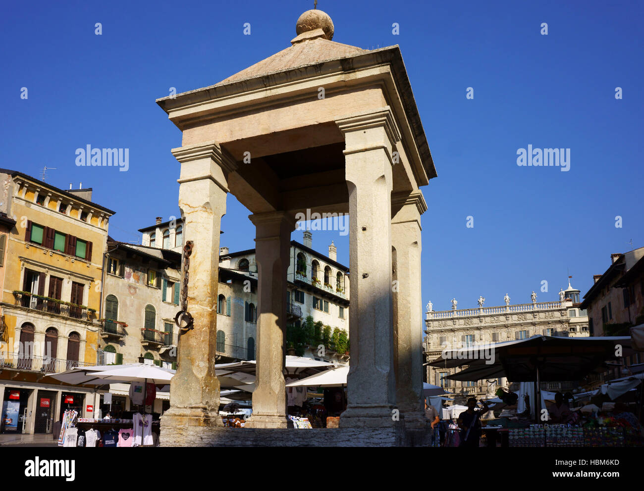 Pillory with chain on Piazza Erbe, Verona, Italy Stock Photo