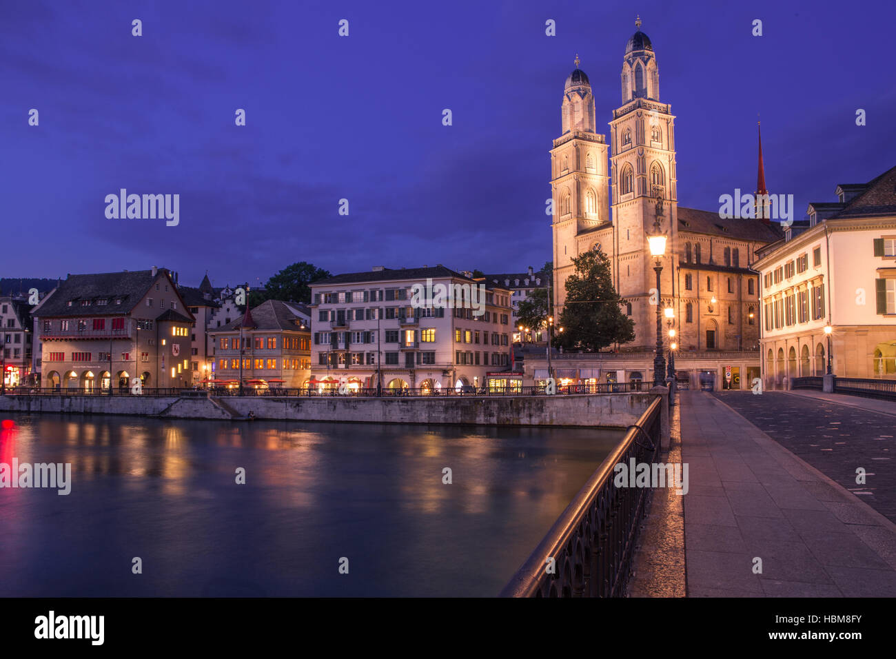 Swiss city of Zurich right after sundown Stock Photo