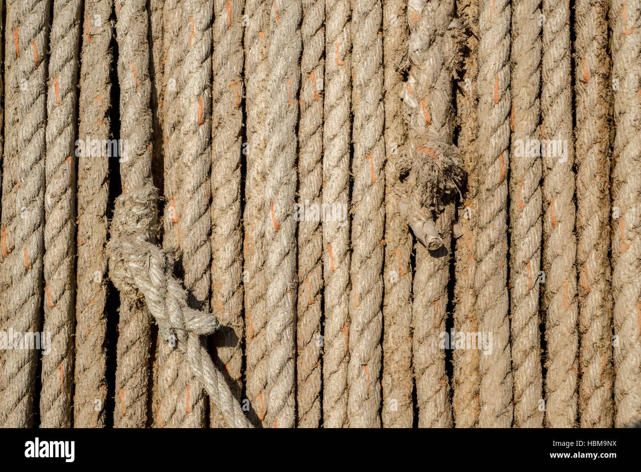 Knots in old fibre rope Stock Photo Alamy