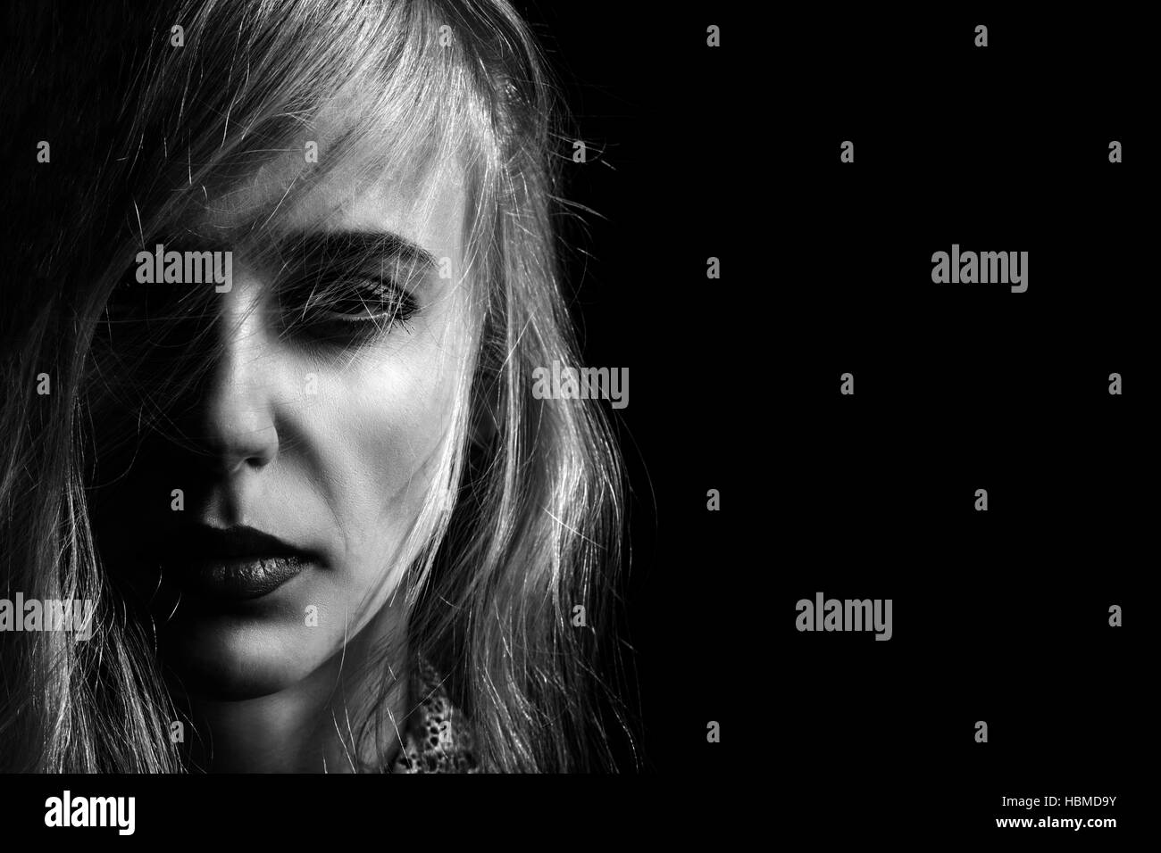 Face woman serious dramatic Black and White Stock Photos & Images - Alamy