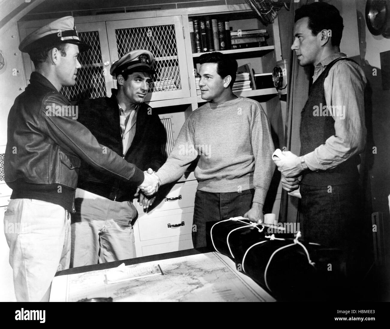 DESTINATION TOKYO, from left, Robert Hutton, Cary Grant, John Garfield, John Forsythe, 1943 Stock Photo