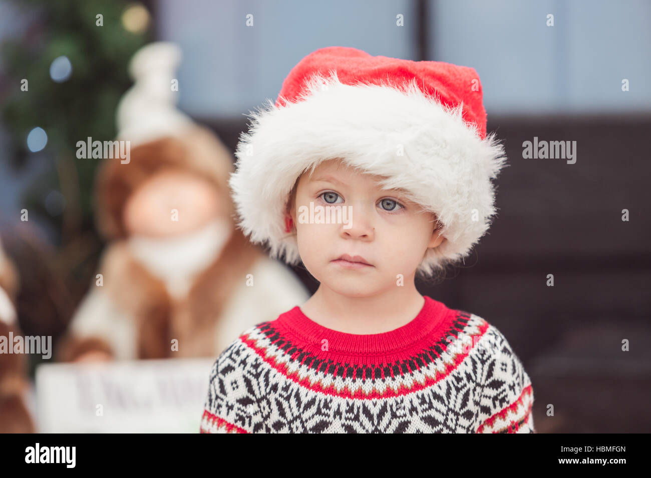Little girl in red dress on the Christmas tree farm Stock Photo - Alamy