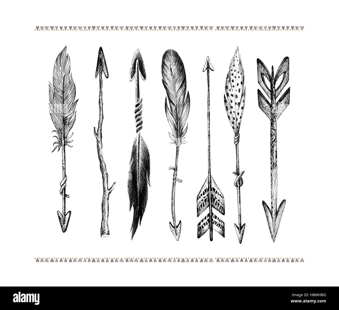 Set of hand drawn bird feathers isolated on white background. Bo Stock ...