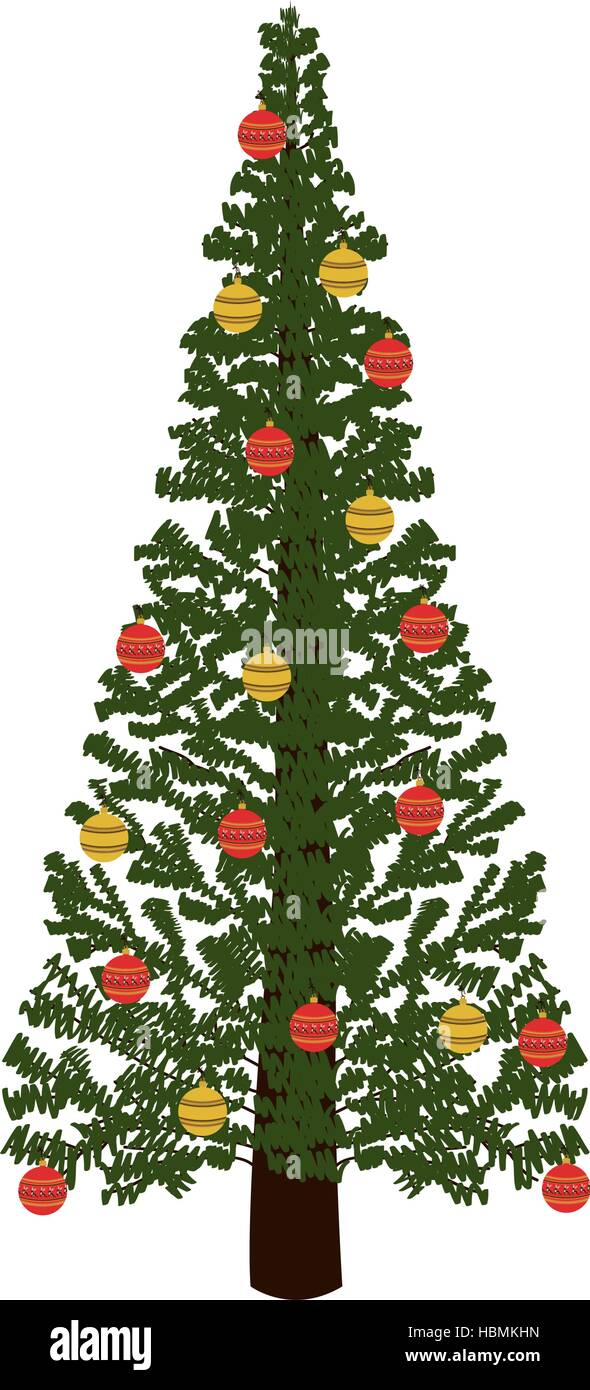 decorated green christmas tree with trunk vector illustration Stock ...
