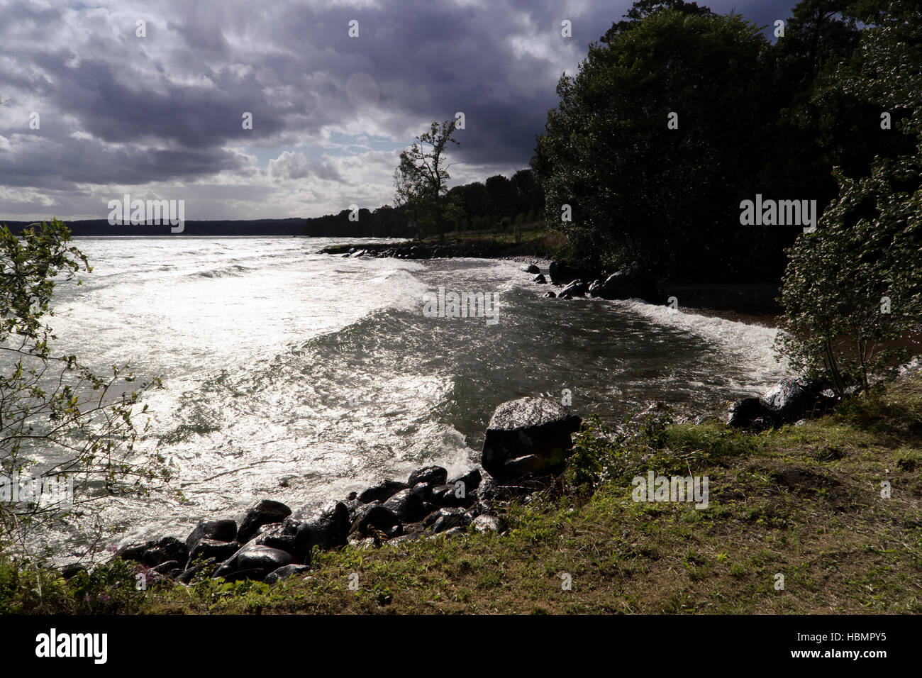 Landscape at Lake Vaettern in Sweden Stock Photo - Alamy