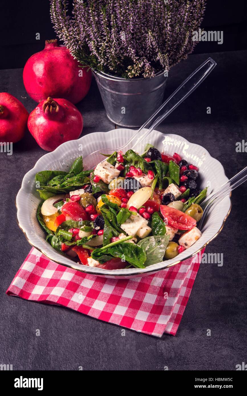Green Spinach Salad with feta and olives Stock Photo Alamy