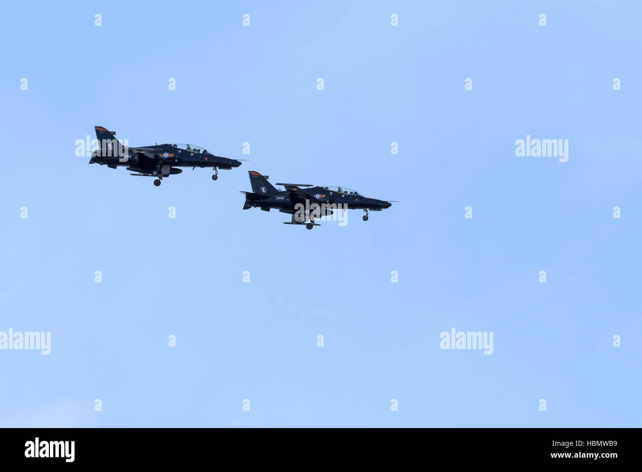 BAE Systems Hawk Mk.T2 jet trainer aircraft flying low level over the beach at southport airshow Stock Photo