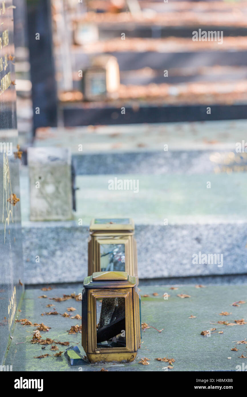 candle lantern on the stone grave Stock Photo Alamy